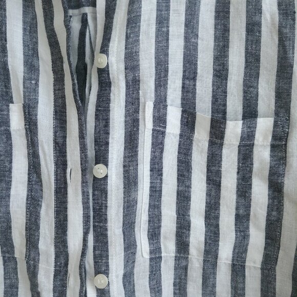 Lord + Taylor 100% linen striped button down shirt white blue grey Small - Picture 4 of 16